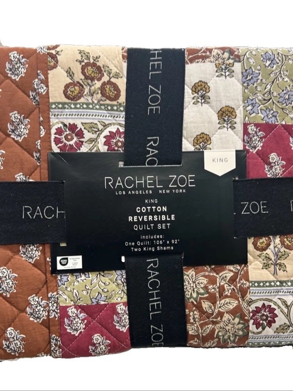 Rachel Zoe Multicolor Floral King Cotton Reversible Quilt Set 106”x92”